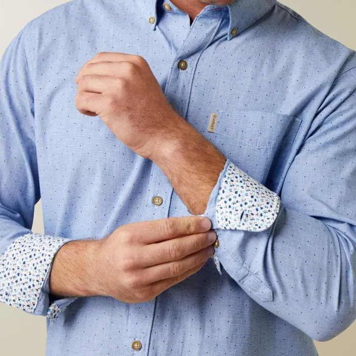 Men Button Down Shirts Ariat Wrinkle Resist Dots Stretch Modern Fit Shirt Blue Men Button Down Shirts Ariat Wrinkle Resist Dots Stretch Modern Fit Shirt Blue