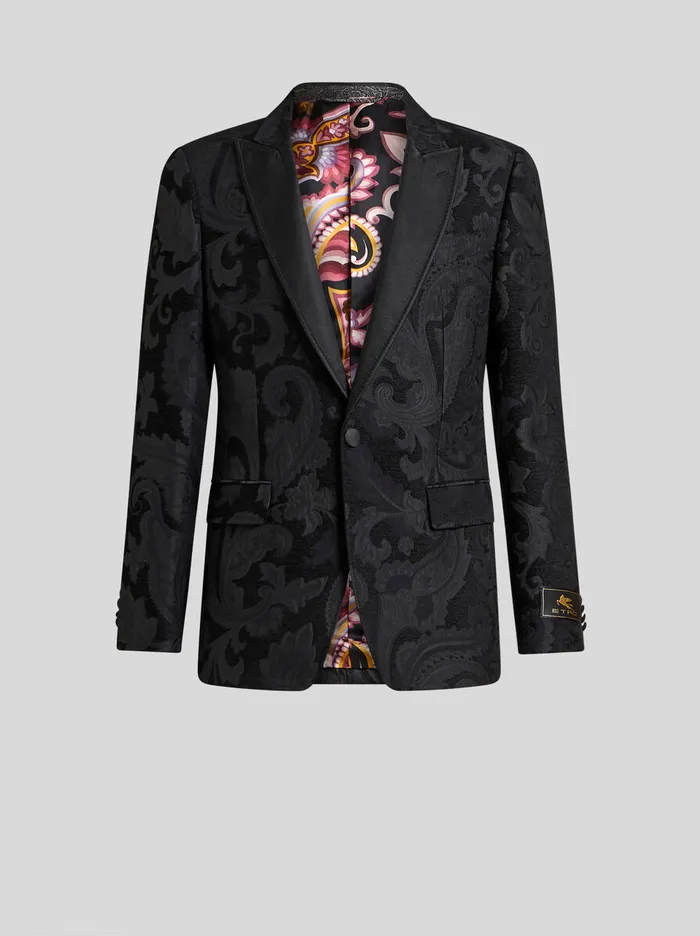Men Etro Jackets Floral Leafy Blazer With Lining Black