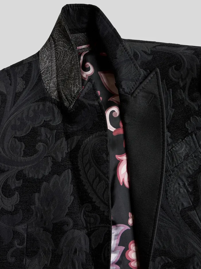 Men Etro Jackets Floral Leafy Blazer With Lining Black Men Etro Jackets Floral Leafy Blazer With Lining Black