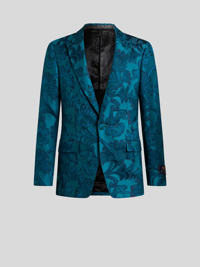 Men Etro Jackets Floral Leafy SingleBreasted Blazer Light Blue
