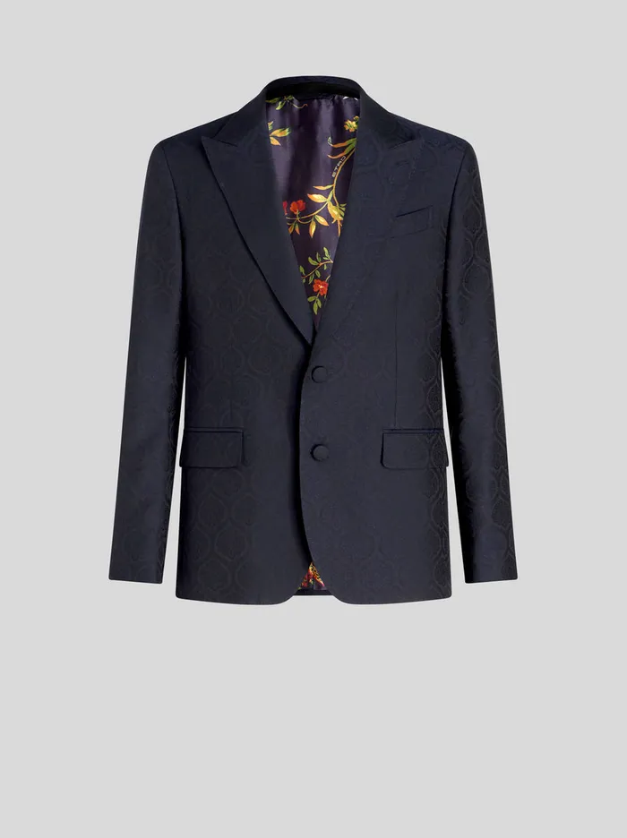 Men Etro Jackets Wool And Cotton Jacquard Jacket Navy Blue