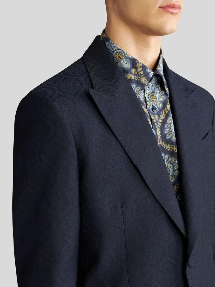 Men Etro Jackets Wool And Cotton Jacquard Jacket Navy Blue Men Etro Jackets Wool And Cotton Jacquard Jacket Navy Blue