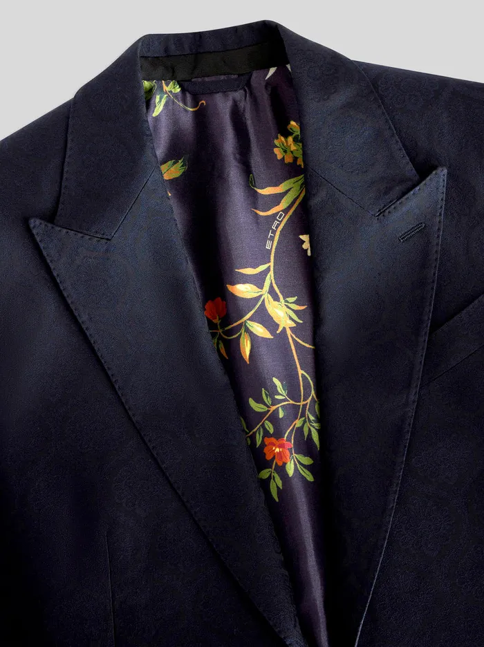 Men Etro Jackets Wool And Cotton Jacquard Jacket Navy Blue Men Etro Jackets Wool And Cotton Jacquard Jacket Navy Blue