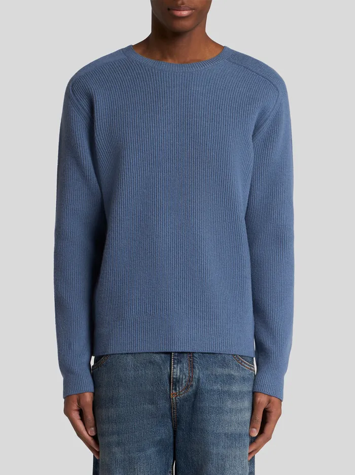 Men Etro Knitwear Cashmere Sweater Light Blue Men Etro Knitwear Cashmere Sweater Light Blue