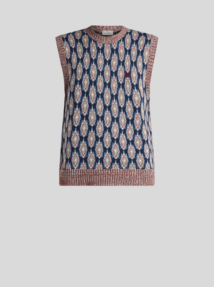 Men Etro Knitwear Knit Jacquard Waistcoat Navy Blue