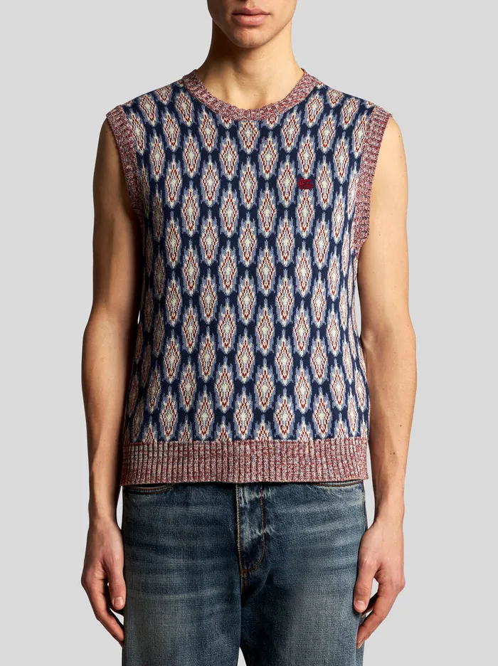 Men Etro Knitwear Knit Jacquard Waistcoat Navy Blue Men Etro Knitwear Knit Jacquard Waistcoat Navy Blue