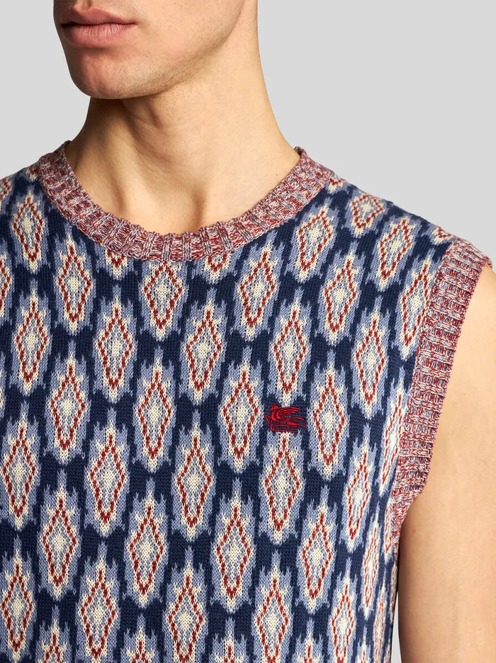 Men Etro Knitwear Knit Jacquard Waistcoat Navy Blue Men Etro Knitwear Knit Jacquard Waistcoat Navy Blue