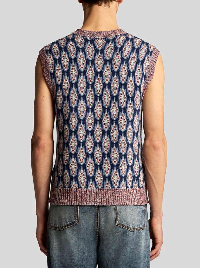 Men Etro Knitwear Knit Jacquard Waistcoat Navy Blue Men Etro Knitwear Knit Jacquard Waistcoat Navy Blue