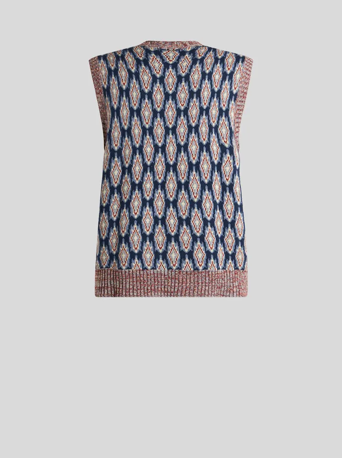 Men Etro Knitwear Knit Jacquard Waistcoat Navy Blue Men Etro Knitwear Knit Jacquard Waistcoat Navy Blue