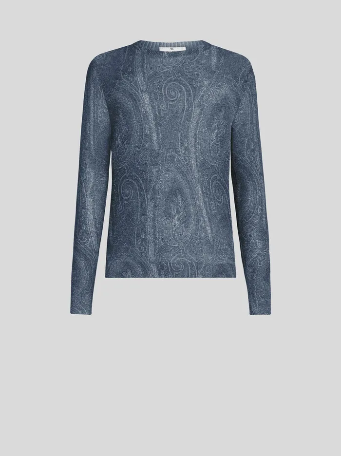 Men Etro Knitwear Paisley Sweater Navy Blue