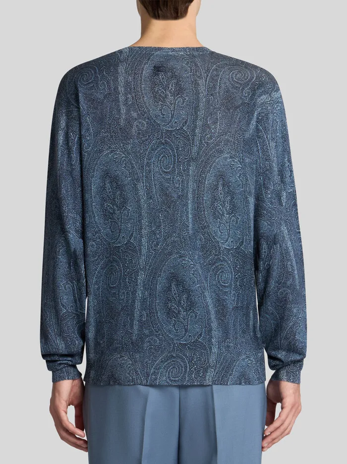 Men Etro Knitwear Paisley Sweater Navy Blue Men Etro Knitwear Paisley Sweater Navy Blue