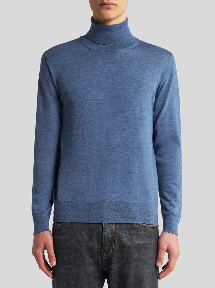 Men Etro Knitwear Wool Turtleneck With Embroidery Light Blue Men Etro Knitwear Wool Turtleneck With Embroidery Light Blue