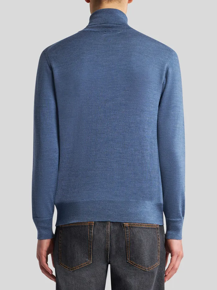 Men Etro Knitwear Wool Turtleneck With Embroidery Light Blue Men Etro Knitwear Wool Turtleneck With Embroidery Light Blue