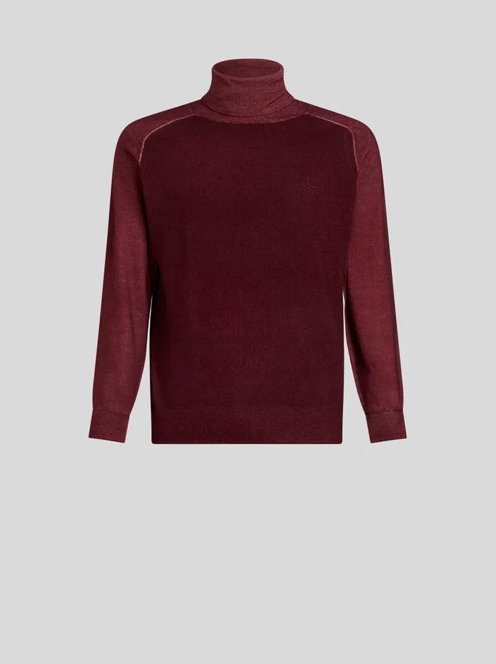 Men Etro Knitwear Wool Turtleneck With Pegaso Detail Burgundy