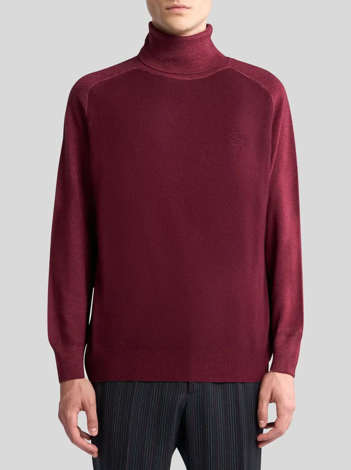 Men Etro Knitwear Wool Turtleneck With Pegaso Detail Burgundy Men Etro Knitwear Wool Turtleneck With Pegaso Detail Burgundy