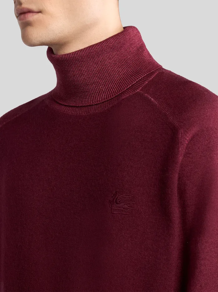 Men Etro Knitwear Wool Turtleneck With Pegaso Detail Burgundy Men Etro Knitwear Wool Turtleneck With Pegaso Detail Burgundy