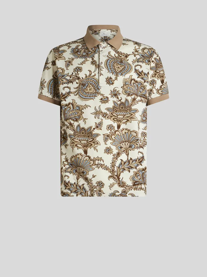 Men Etro Polo Shirts Polo Shirt With Floral Print Beige