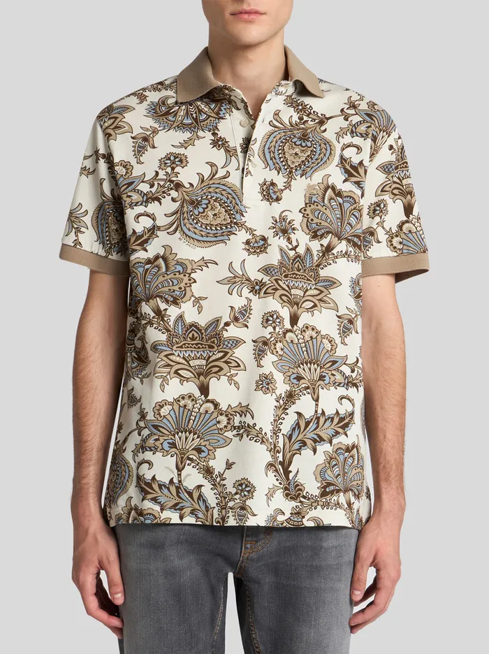 Men Etro Polo Shirts Polo Shirt With Floral Print Beige Men Etro Polo Shirts Polo Shirt With Floral Print Beige