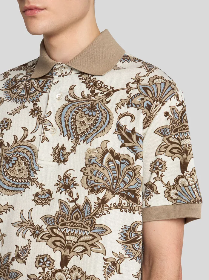 Men Etro Polo Shirts Polo Shirt With Floral Print Beige Men Etro Polo Shirts Polo Shirt With Floral Print Beige