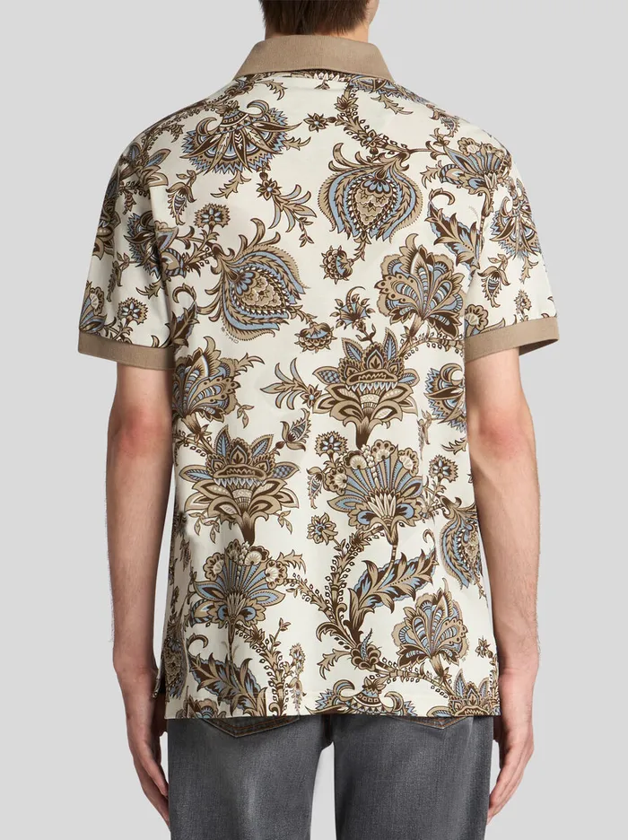 Men Etro Polo Shirts Polo Shirt With Floral Print Beige Men Etro Polo Shirts Polo Shirt With Floral Print Beige