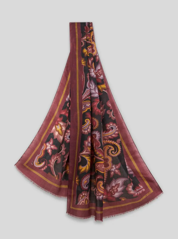 Men Etro Scarves Floral Paisley Scarf Black