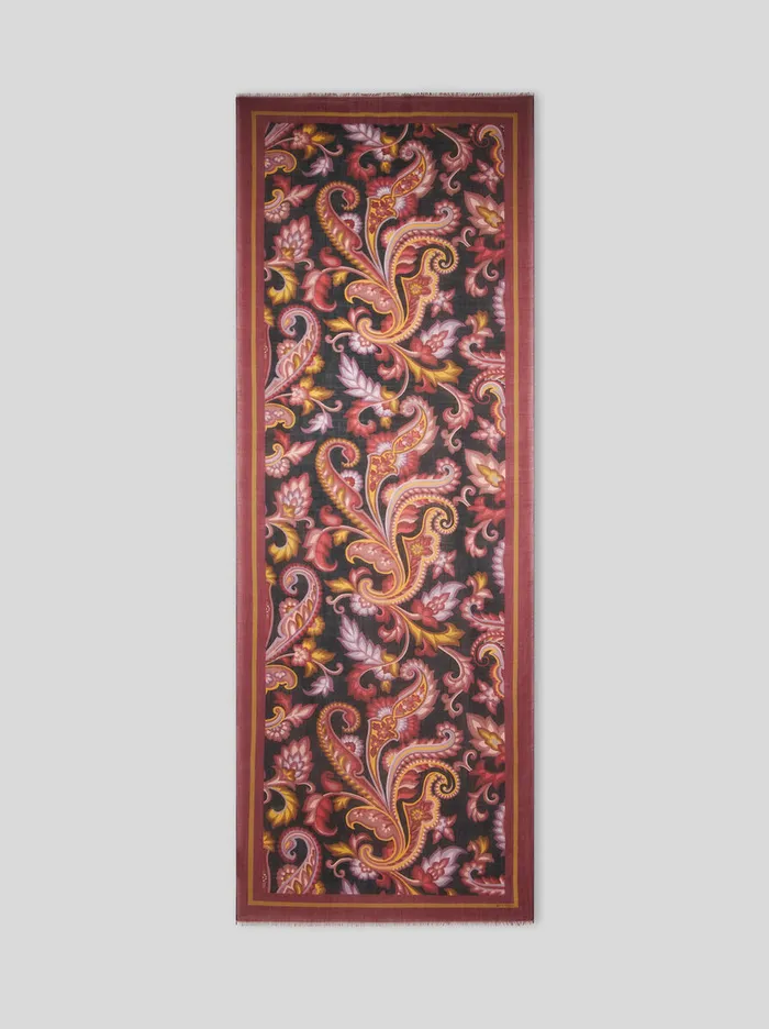 Men Etro Scarves Floral Paisley Scarf Black Men Etro Scarves Floral Paisley Scarf Black