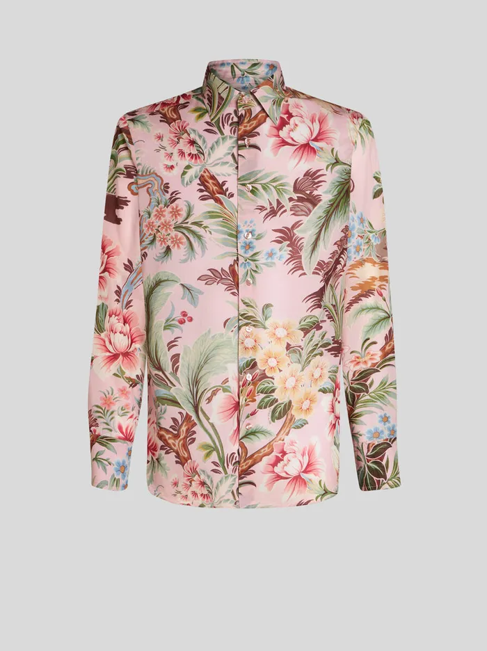 Men Etro Shirts Floral Cotton Shirt Multicolour