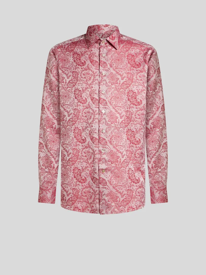 Men Etro Shirts Floral Paisley Shirt Red