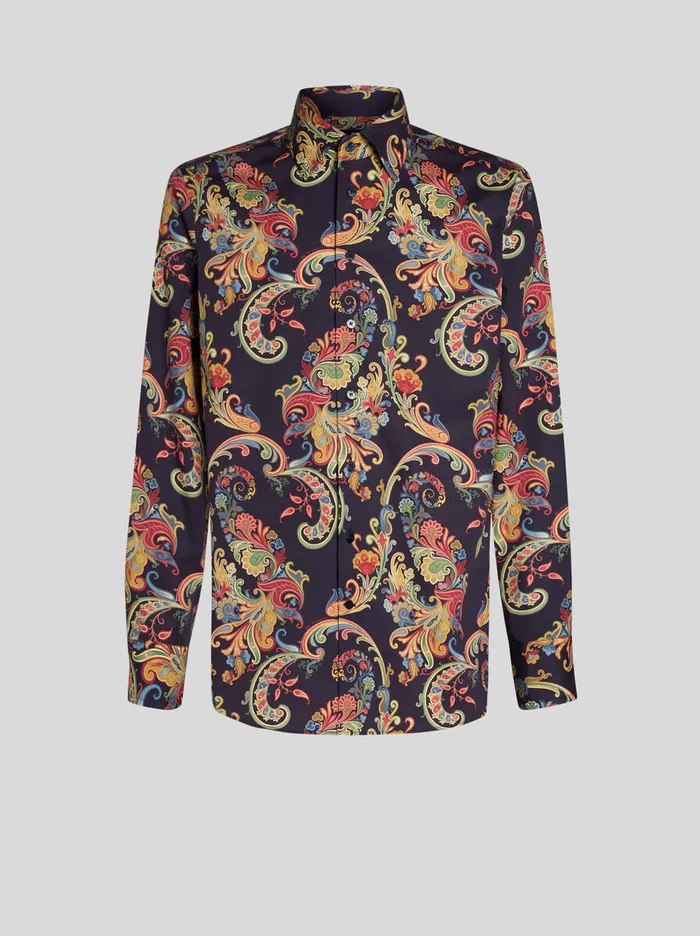 Men Etro Shirts Multicoloured Paisley Shirt Black