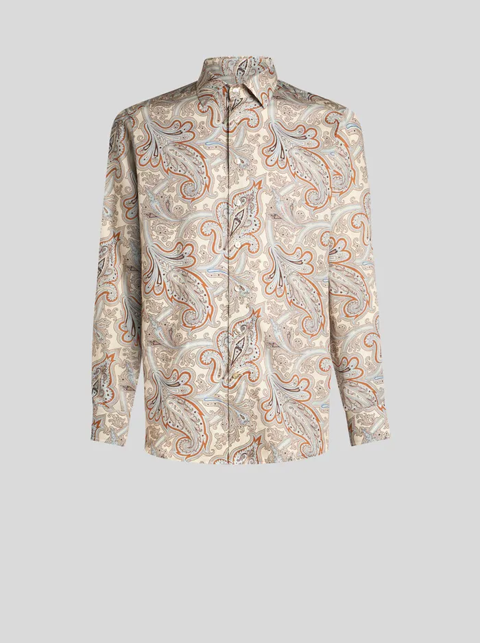 Men Etro Shirts Paisley Shirt Beige