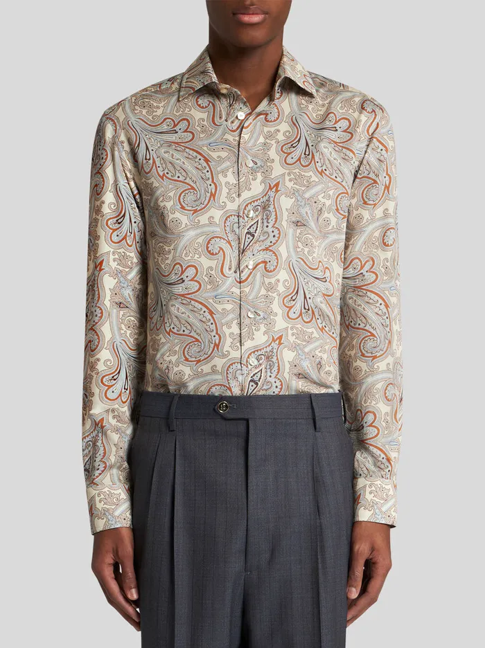 Men Etro Shirts Paisley Shirt Beige Men Etro Shirts Paisley Shirt Beige
