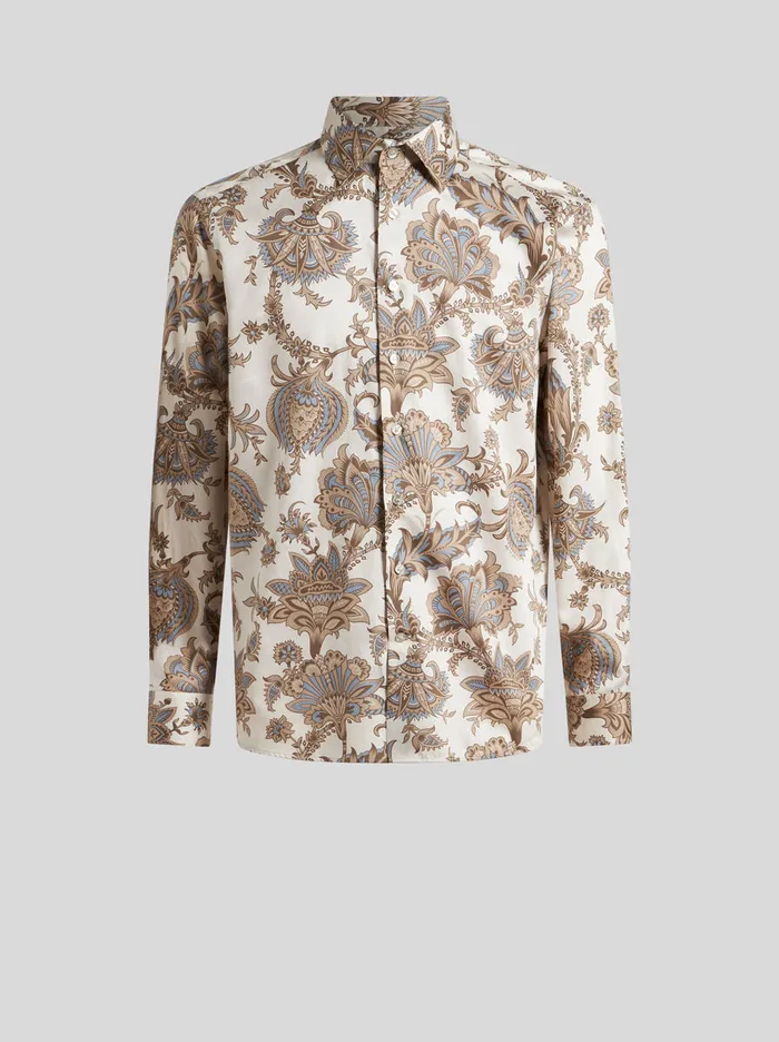 Men Etro Shirts Shirt With Maxi Flowers Beige