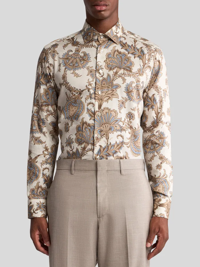 Men Etro Shirts Shirt With Maxi Flowers Beige Men Etro Shirts Shirt With Maxi Flowers Beige