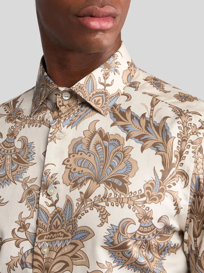 Men Etro Shirts Shirt With Maxi Flowers Beige Men Etro Shirts Shirt With Maxi Flowers Beige