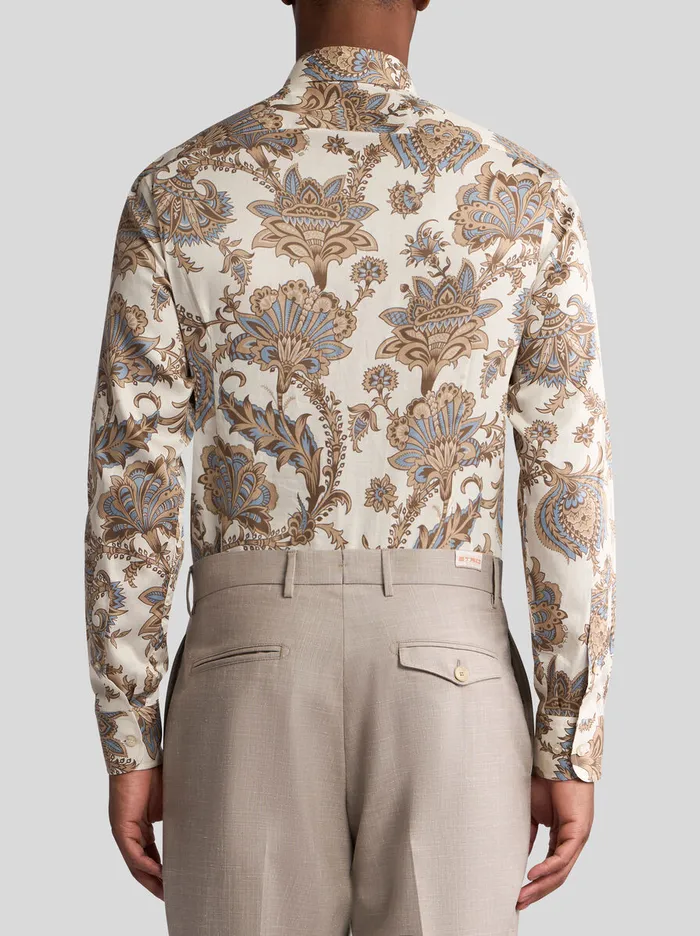 Men Etro Shirts Shirt With Maxi Flowers Beige Men Etro Shirts Shirt With Maxi Flowers Beige