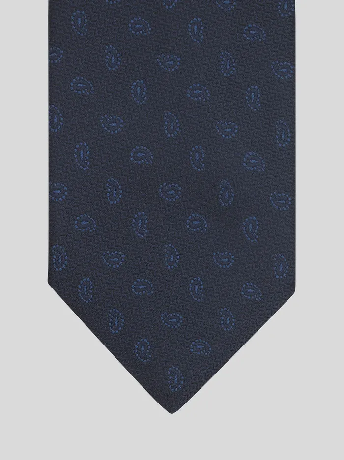 Men Etro Ties And Pocket Squares Silk Tie With Paisley Designs Navy Blue Men Etro Ties And Pocket Squares Silk Tie With Paisley Designs Navy Blue