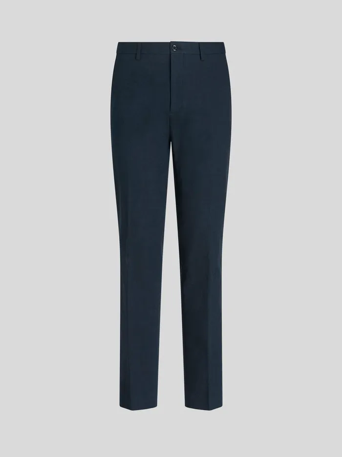 Men Etro Trousers Paisley Jacquard Trousers Navy Blue