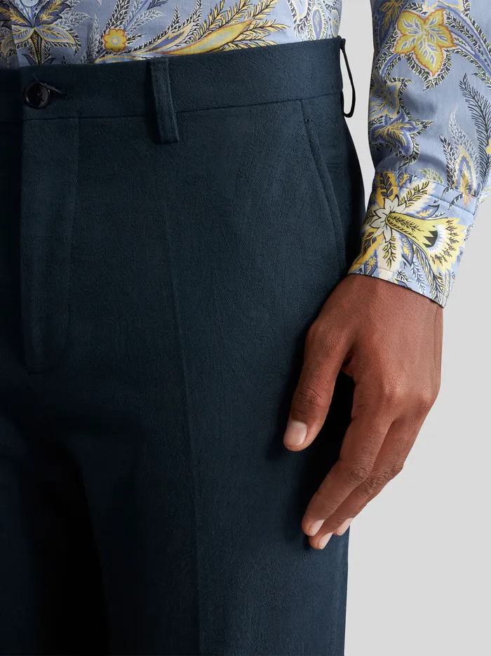 Men Etro Trousers Paisley Jacquard Trousers Navy Blue Men Etro Trousers Paisley Jacquard Trousers Navy Blue
