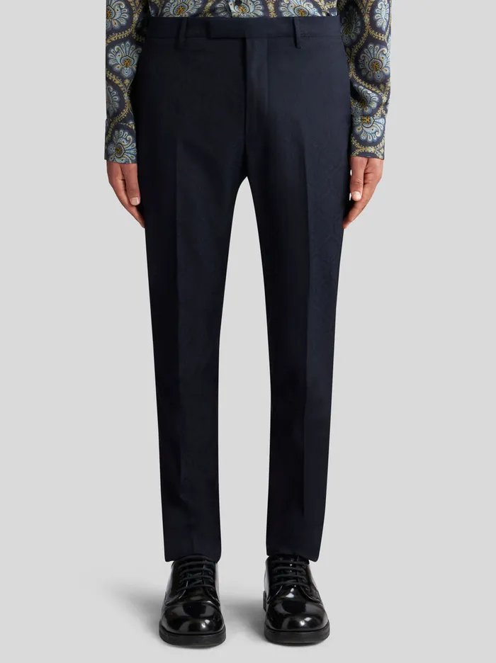 Men Etro Trousers Wool And Cotton Jacquard Trousers Navy Blue Men Etro Trousers Wool And Cotton Jacquard Trousers Navy Blue