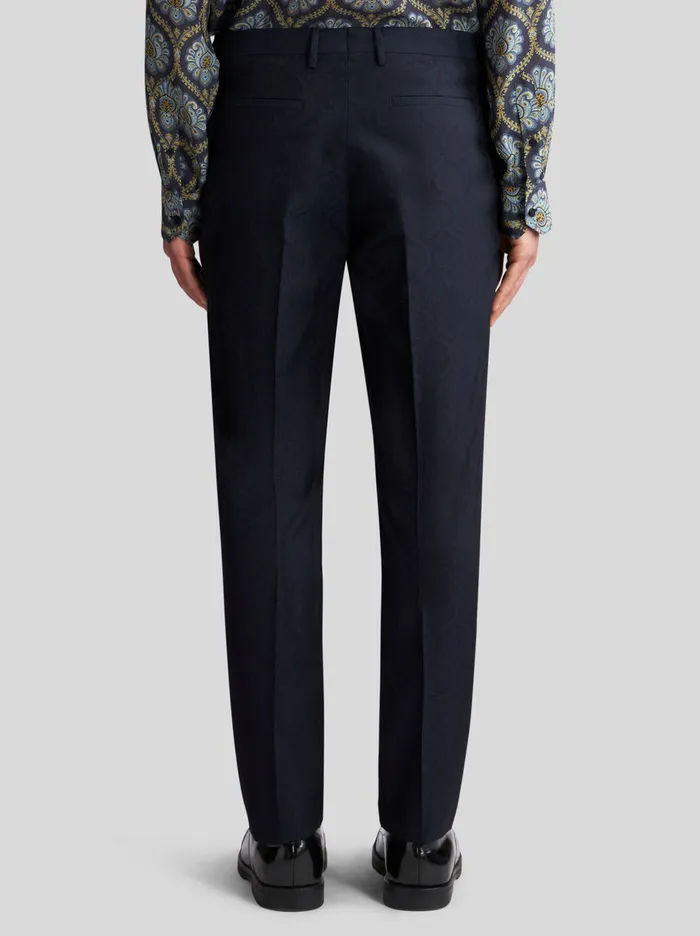 Men Etro Trousers Wool And Cotton Jacquard Trousers Navy Blue Men Etro Trousers Wool And Cotton Jacquard Trousers Navy Blue