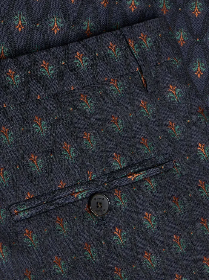 Men Etro Trousers Wool And Cotton Jacquard Trousers Navy Blue Men Etro Trousers Wool And Cotton Jacquard Trousers Navy Blue