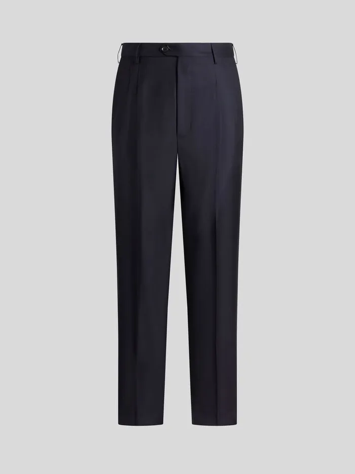 Men Etro Trousers Wool Trousers With Pleats Navy Blue