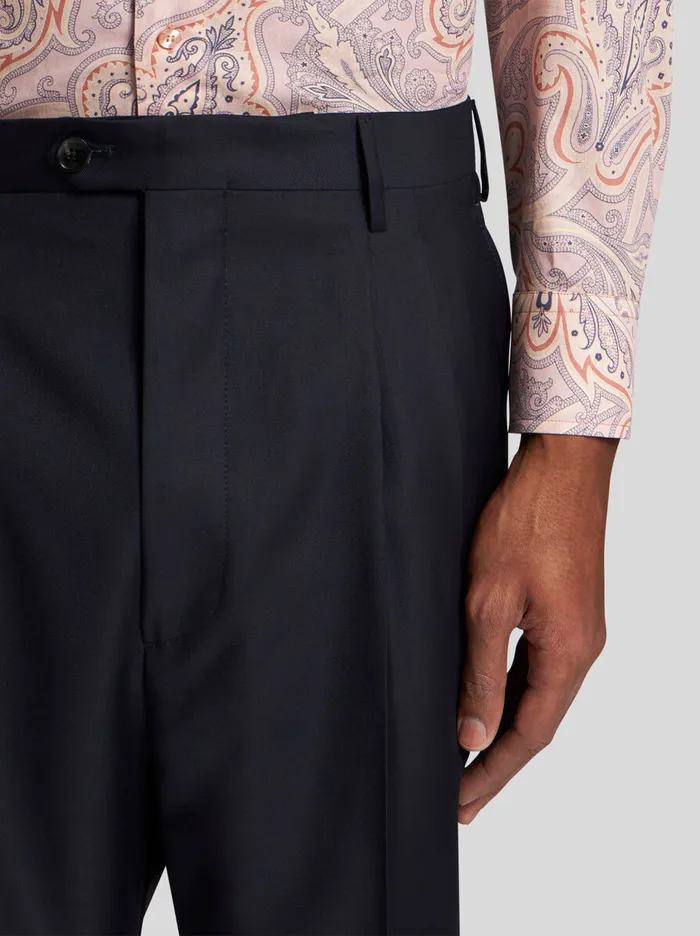 Men Etro Trousers Wool Trousers With Pleats Navy Blue Men Etro Trousers Wool Trousers With Pleats Navy Blue