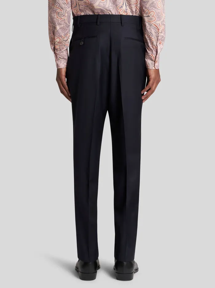 Men Etro Trousers Wool Trousers With Pleats Navy Blue Men Etro Trousers Wool Trousers With Pleats Navy Blue