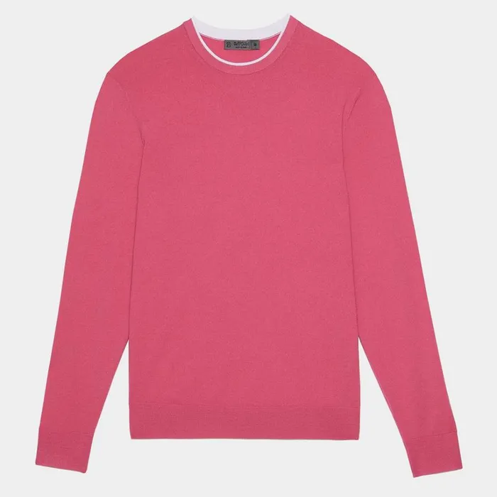 Men GFORE Pink Contrast Merino Wool Blend Slim Fit Crewneck Golf Sweater