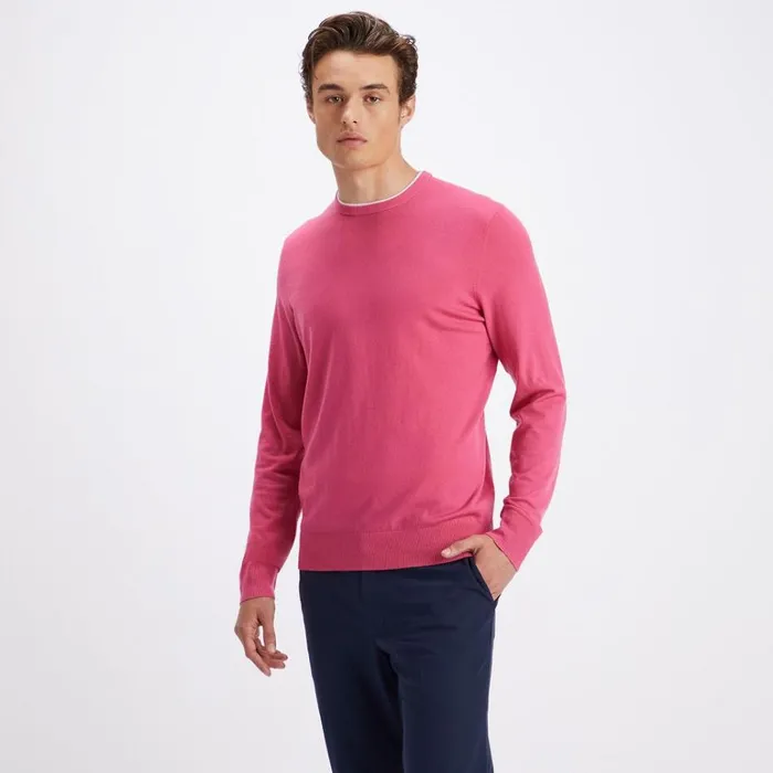 Men GFORE Pink Contrast Merino Wool Blend Slim Fit Crewneck Golf Sweater