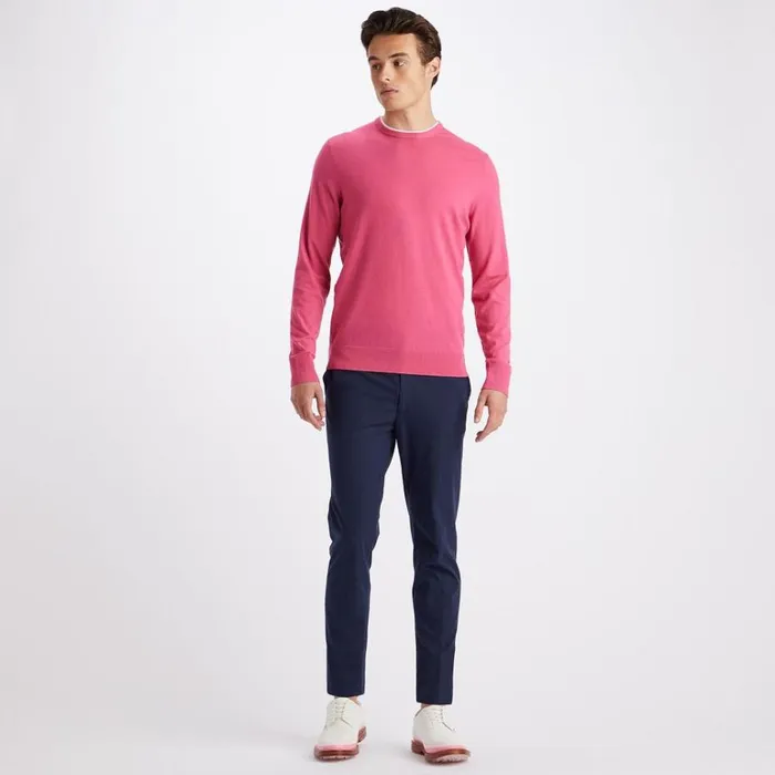 Men GFORE Pink Contrast Merino Wool Blend Slim Fit Crewneck Golf Sweater