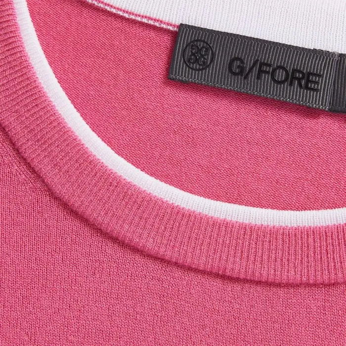 Men GFORE Pink Contrast Merino Wool Blend Slim Fit Crewneck Golf Sweater