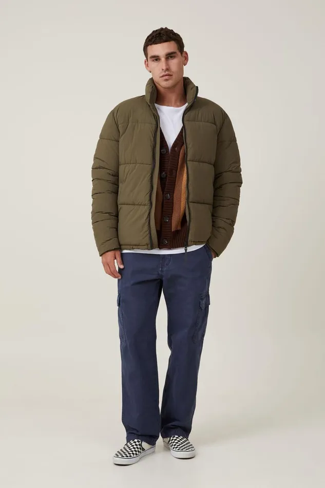 Men Jackets Cotton On Recycled Puffer Jacket Army