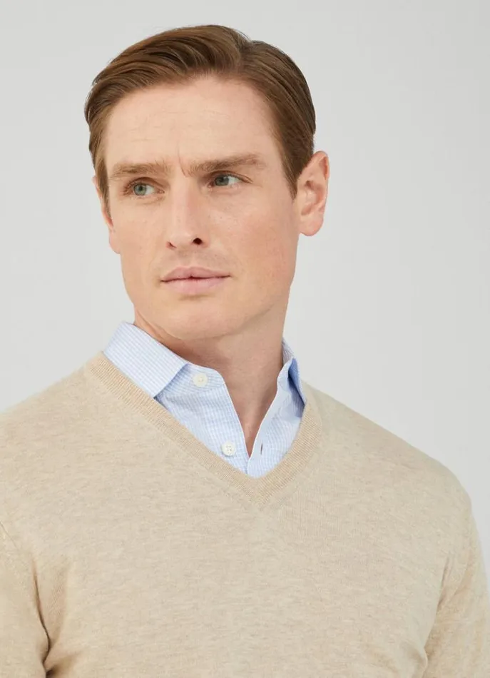 Men Knitwear Hackett London Cotton And Cashmere VNeck Jumper Taupe Beige